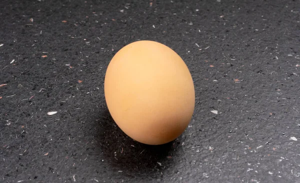 Raw Chicken Egg Dark Wooden Table Background — Stock Photo, Image