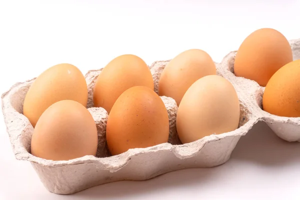 Braune Hühnereier Eierfach Aus Pappe Bio Für Ein Gesundes Proteinfrühstück — Stockfoto