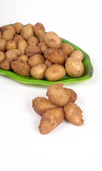 Fresh Potatoes Cooking Green Tray Closeup Shot — Stock Photo, Image
