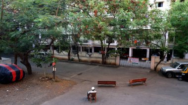 INDIA - 1 Mayıs 2020: Hintliler gündüz vakti arabaları ve yeşil ağaçlarıyla caddelerde hareket ediyorlar 