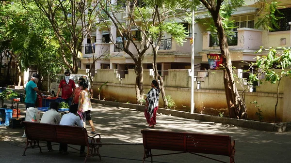 Inde Mai 2020 Foule Debout Dans Rue Avec Marché Aux — Photo