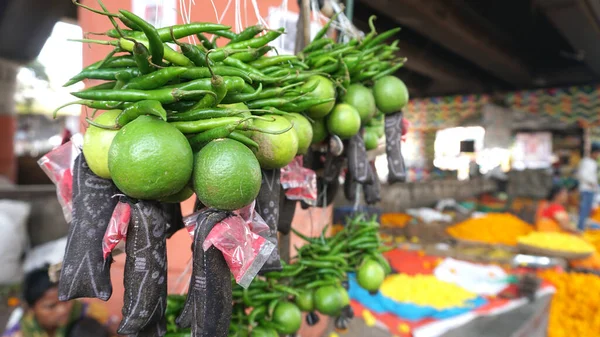 Primer Plano Frutas Verduras Especias Mercado Indio — Foto de Stock