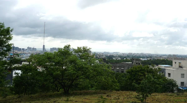 Green Trees Old City Buildings Cloudy Sky Daytime — Stockfoto