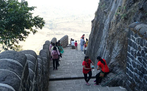 Pune Maharashtra Índia 25Th December 2021 Pessoas Lohagad Fort Localizado — Fotografia de Stock