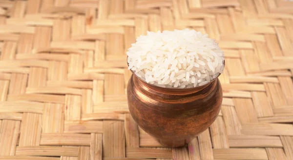 Bowl White Rice Wooden Background — Stock Photo, Image