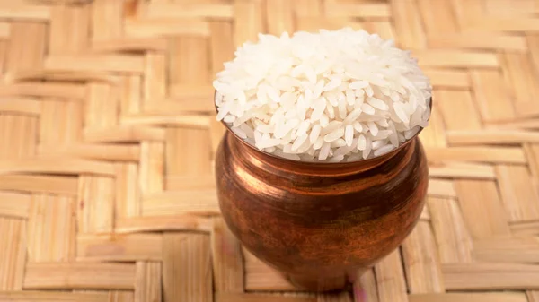 Bowl White Rice Wooden Background — Stock Photo, Image