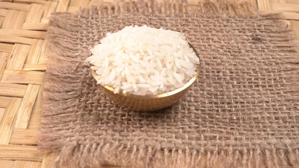 Bowl White Rice Wooden Background — Stock Photo, Image