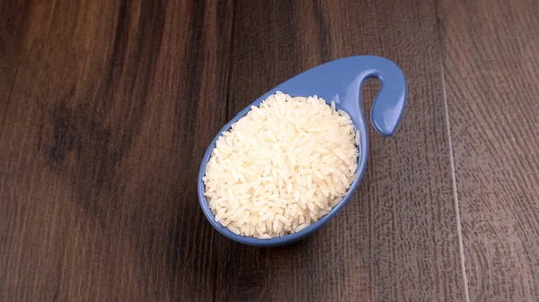 Cuenco Arroz Blanco Sobre Fondo Madera — Foto de Stock