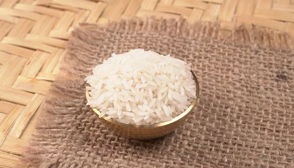 Cuenco Arroz Blanco Sobre Fondo Madera — Foto de Stock