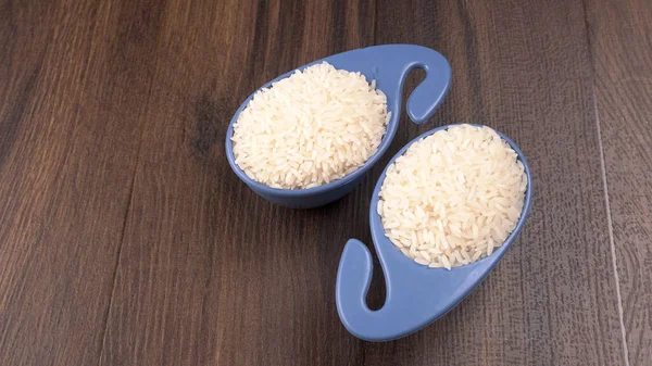 Bowls White Rice Wooden Background — Stock Photo, Image