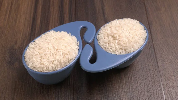 Cuencos Arroz Blanco Sobre Fondo Madera — Foto de Stock