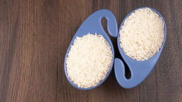 Cuencos Arroz Blanco Sobre Fondo Madera — Foto de Stock