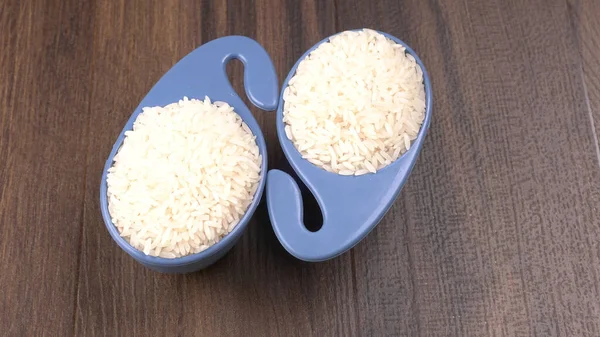 Cuencos Arroz Blanco Sobre Fondo Madera — Foto de Stock