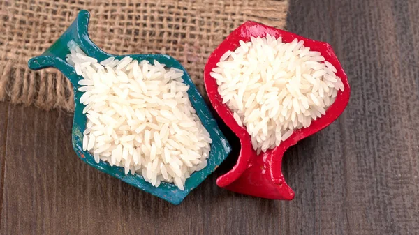 Cuencos Arroz Blanco Sobre Fondo Madera — Foto de Stock