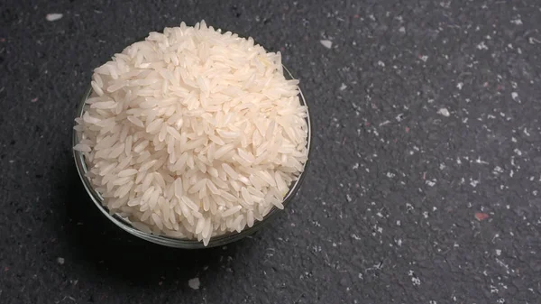 Schüssel Mit Weißem Reis Auf Hölzernem Hintergrund — Stockfoto