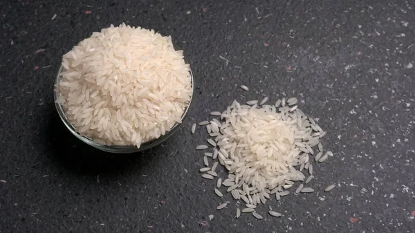 Tigela Arroz Branco Sobre Fundo Cinza — Fotografia de Stock