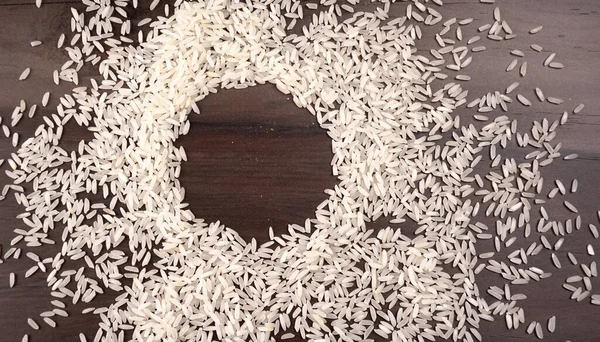 Closeup White Rice Wooden Background — Stock Photo, Image