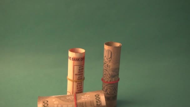 Mince Rolled Indické Měny Detailní Záběr Peníze Šetřící Finanční Koncept — Stock video