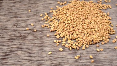 Masada organik çemen otu tohumu, Hint mutfağı malzemesi, yakın çekim. 