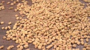 Masada organik çemen otu tohumu, Hint mutfağı malzemesi, yakın çekim. 