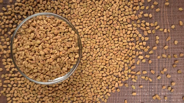 Organic Fenugreek Seeds Table Ingredient Indian Cuisine Closeup Shot — Stock Photo, Image