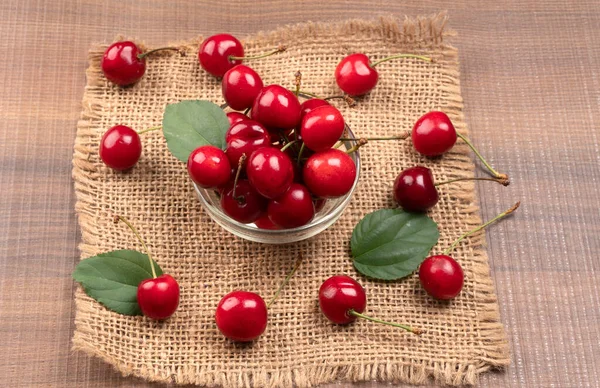 Fresh Ripe Cherries Wooden Background — Stock Photo, Image
