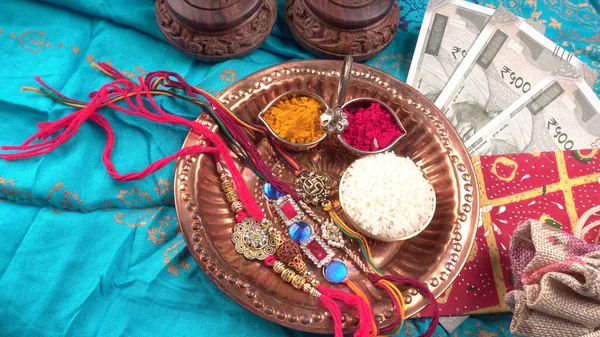 Traditional Indian Bracelets Calls Rakhi Sister Ties Brothers Wrist Ocassion — Stock Photo, Image