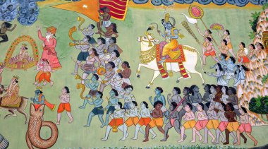 Picture on ancient temple wall in India