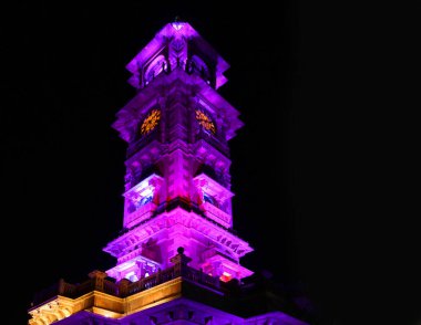 Ancient Indian temple with purple light