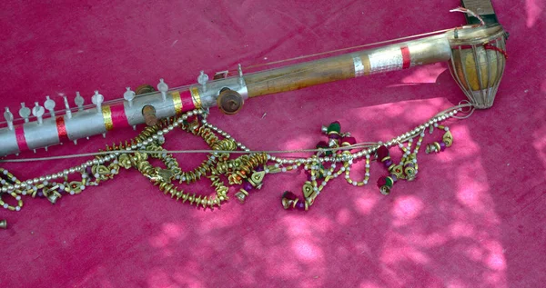 Traditional Indian Musical Instrument Pink Background Shadow — 스톡 사진