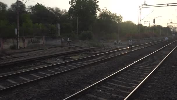 Railway Tracks Sunset Time — Stock video