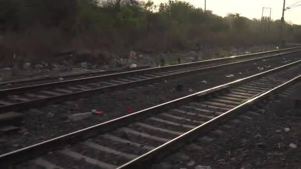 Railway Tracks Sunset Time — Vídeo de stock