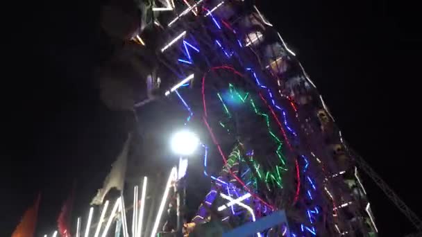 Ferris Wheel Colorful Neon Lights Night — Stock Video