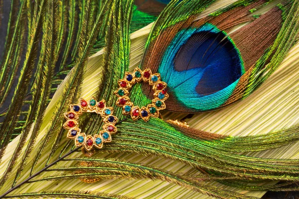 Golden Earrings Peacock Feather —  Fotos de Stock