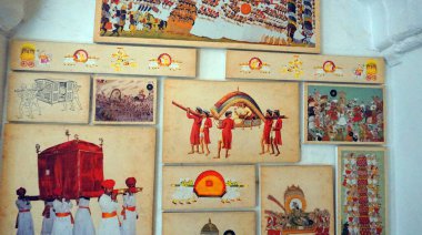 Picture on ancient temple wall in India