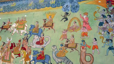 Picture on ancient temple wall in India