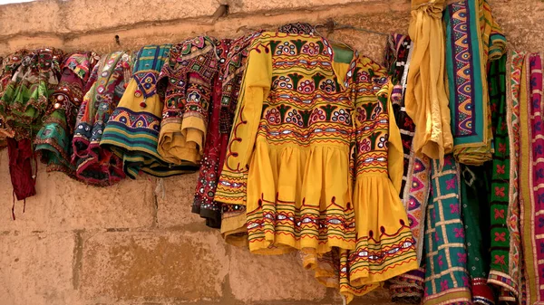 Traditional Indian Clothes Hanging Brick Wall — Foto Stock