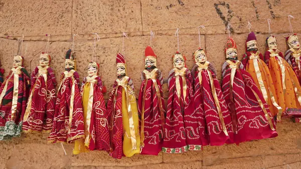 Beautiful Indian Traditional Dolls Hanging Brick Wall — Foto Stock
