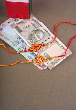 Traditional Indian jewelry with box and money banknotes