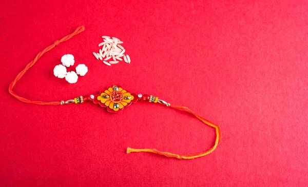 Traditional Indian Jewelry Rice Red Background — Stok Foto