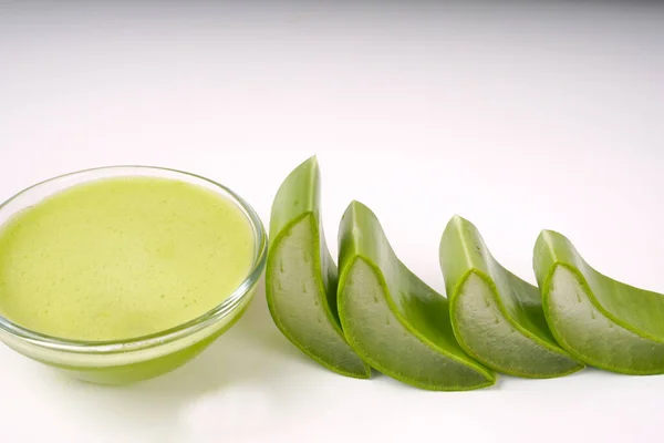 Aloe Vera Leaf Slices Smoothie Bowl Isolated White Background — Stok Foto