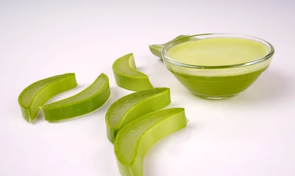 Aloe Vera Slices Smoothie Bowl Plant White Background — Stok Foto