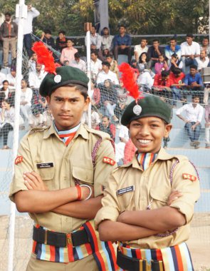 AMRAVATI, MAHARASHTRA, INDIA, JANUARY - 26, 2017: parading at Jawaharlal Nehru stadium on occasion of India Republic Day, January, 26, 2017, Amravati, Maharashtra, India.