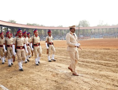 AMRAVATI, MAHARASHTRA, INDIA, JANUARY - 26, 2017: parading at Jawaharlal Nehru stadium on occasion of India Republic Day, January, 26, 2017, Amravati, Maharashtra, India.