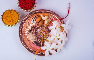 Beautifully Decoration for festival celebration to worship, turmeric powder and kumkum, flowers with leaves