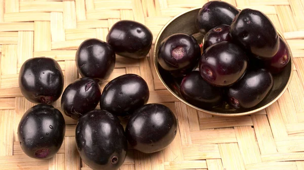 Sweet Plums Bowl Wooden Background — Stock Photo, Image