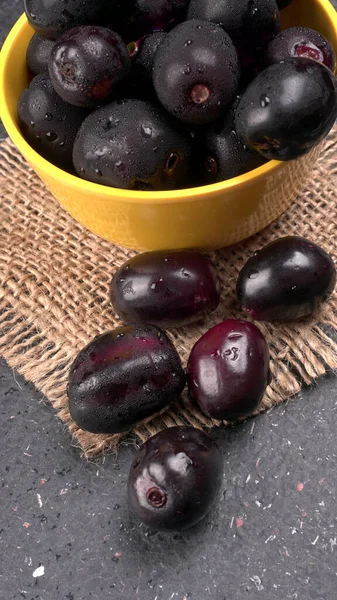 Ameixas Doces Tigela Saco Pano — Fotografia de Stock