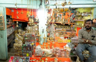 AMRAVATI, MAHARASHTRA, INDIA 04 MARCH 2019: Unidentified vendor selling Traditional various goods to rural people at annual village Fair.