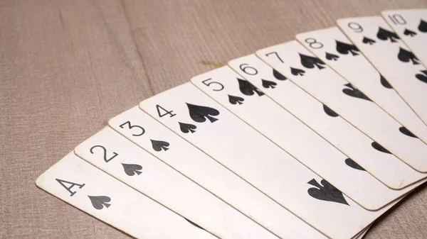 Set Playing Cards Wooden Background — Stock Photo, Image