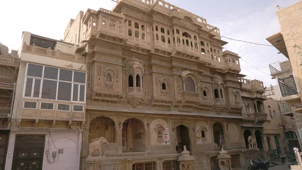 Details Van Prachtige Rajasthan Erfgoed Gebouw Carving Ramen Gemaakt Van — Stockfoto